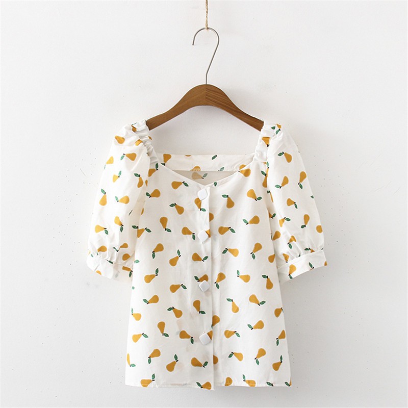 Áo kiểu nữ ngắn tay in họa tiết trái cây xinh xắn | BigBuy360 - bigbuy360.vn