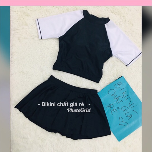 đồ bơi nữ kín đáo áo bới croptop tay ngắn váy bơi cạp cao quần đùi đồ bơi học sinh bikini Jami atd14