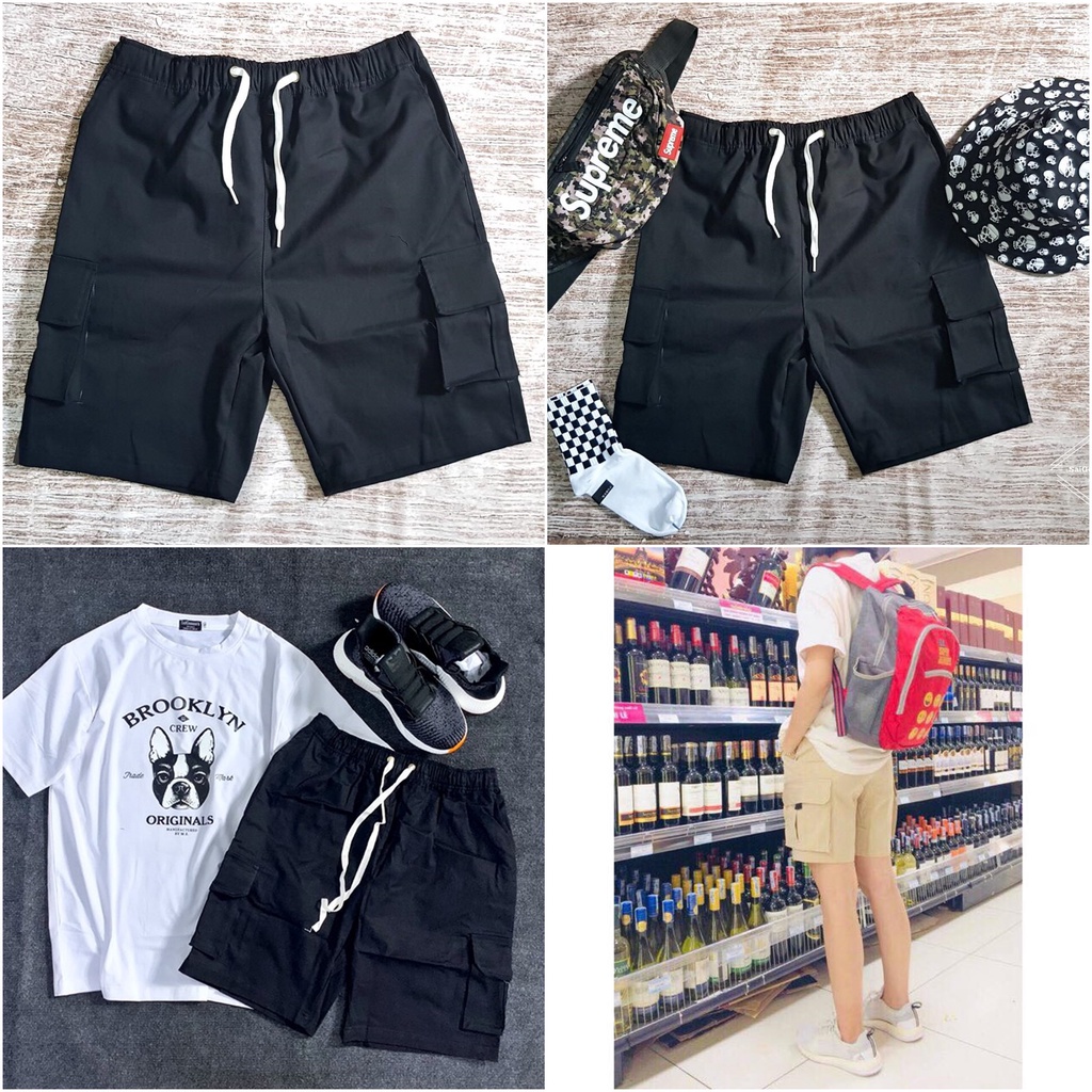 Quần Short Kaki Nam Nữ Túi Hộp Trơn Unisex Chất Co Giãn