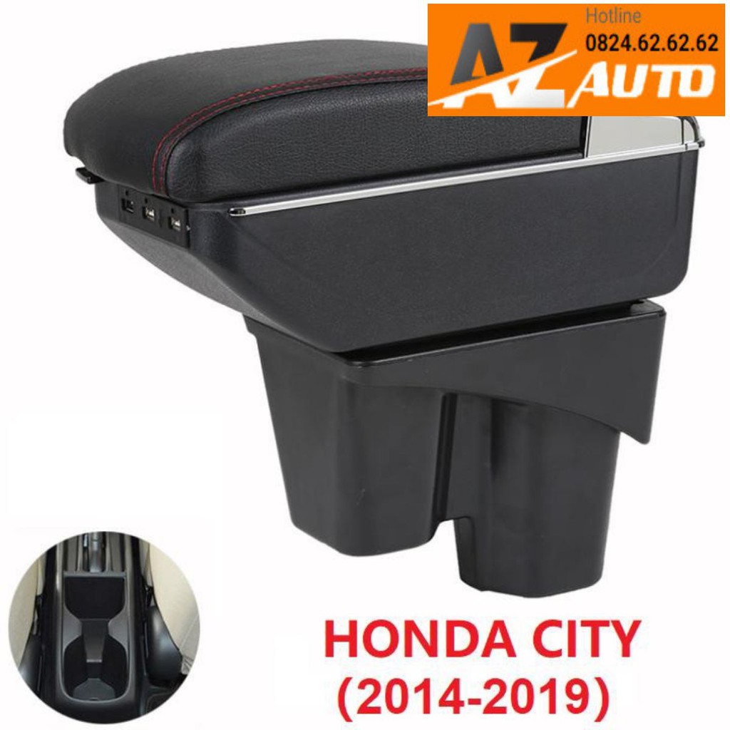 Hộp tỳ tay ô tô Honda City 2018-2021 tích hợp 7 cổng USB: Màu Đen và Be - hàng cao cấp