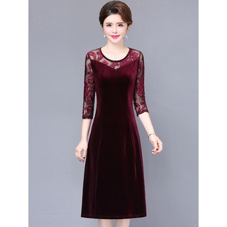 Đầm dự tiệc nhung tuyết phối ren lưới hoa cao cấp - S1981
