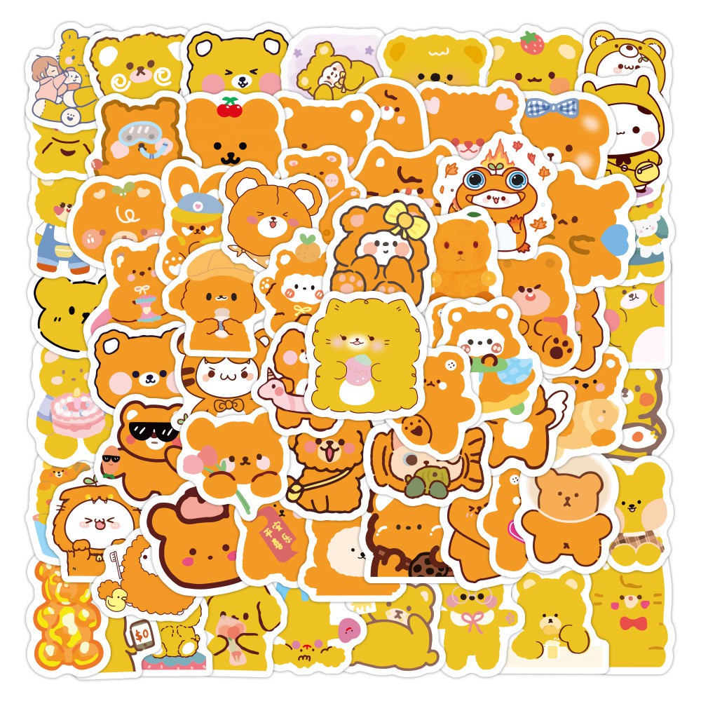 Set 100 chiếc sticker chống thấm nước gấu dễ thương đồ ăn nữ sinh chibi dán vali, laptop, nón bảo hiểm