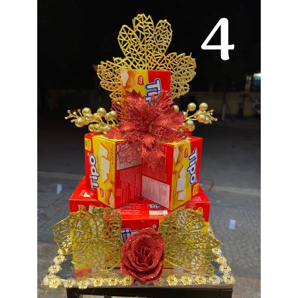 SET PHỤ KIỆN LÀM THÁP 5 HỘP BÁNH KÈM ĐẾ GẮN ĐÁ HOA MAI TBA05