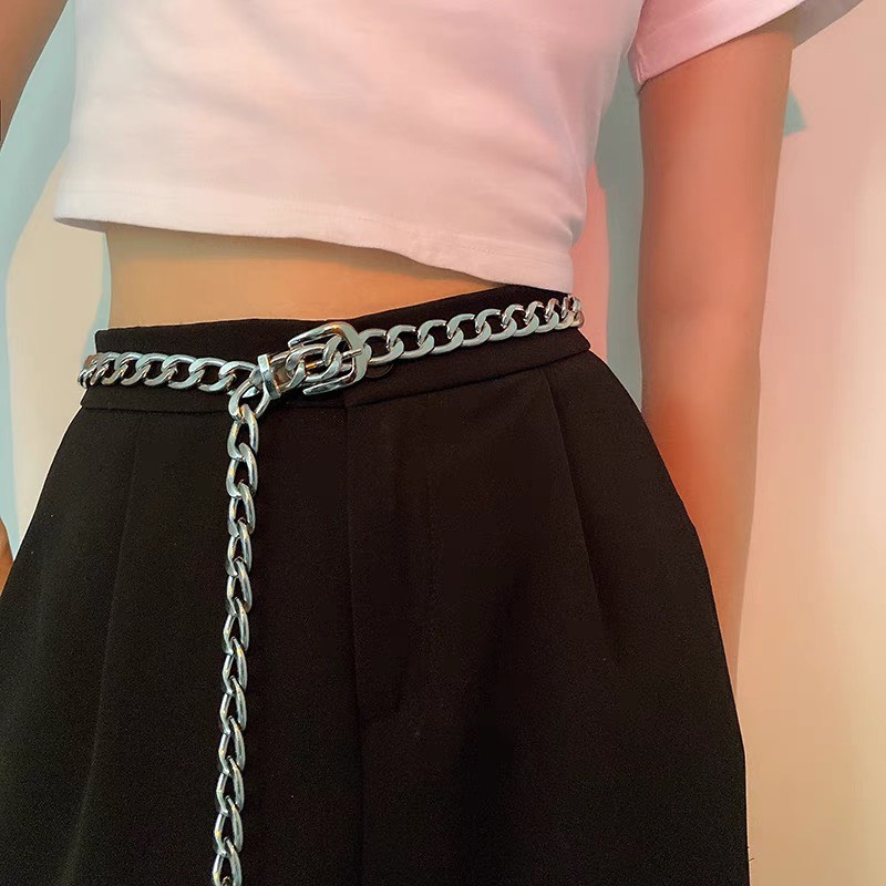 Thắt lưng dây xích unisex swag 2 màu khóa ovan Dây thắt lưng quần cá tính