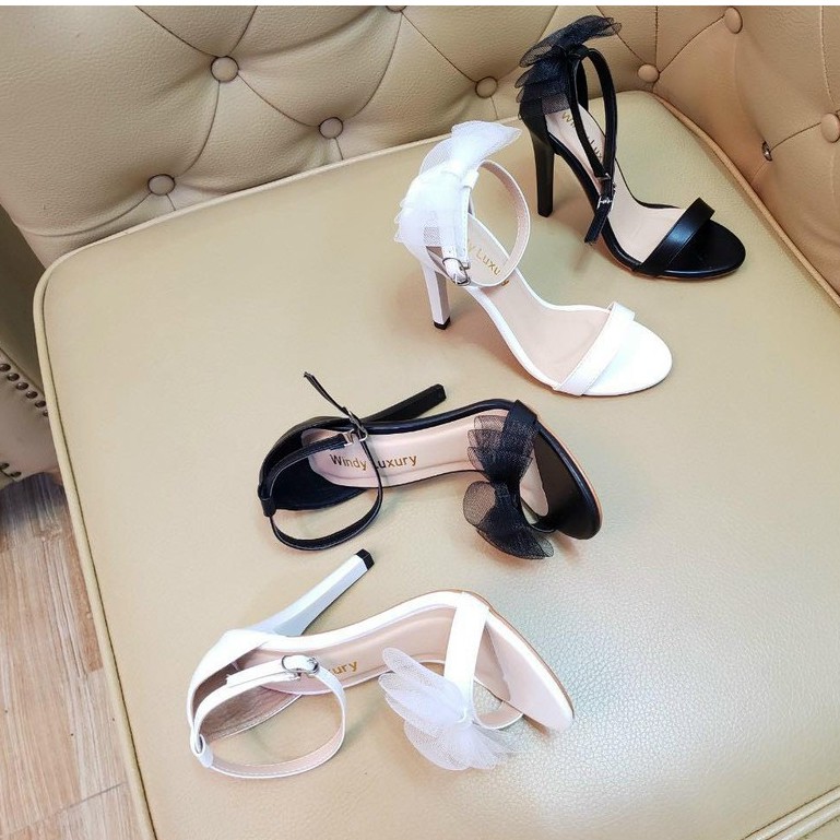 Giày sandal gót nhọn gắn nơ hot nhất thu đông 2020 9cm -w31