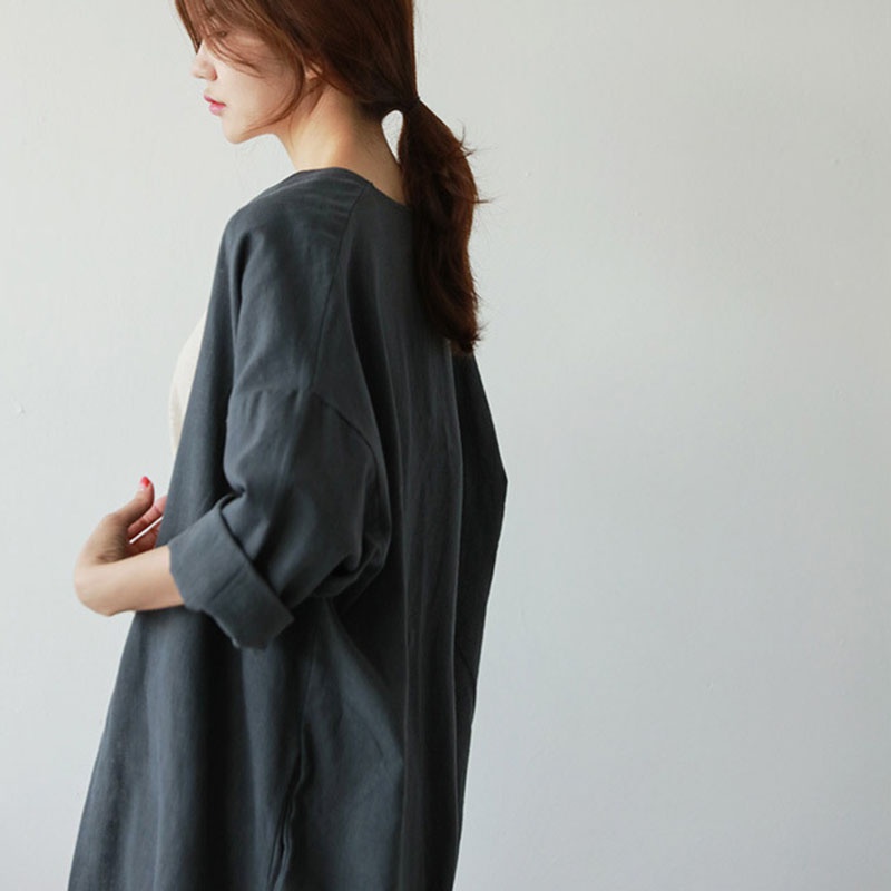 IELGY   Áo Khoác cotton Lanh Tay Dài Dáng Rộng Thời Trang Hàn Quốc Dành Cho Nữ