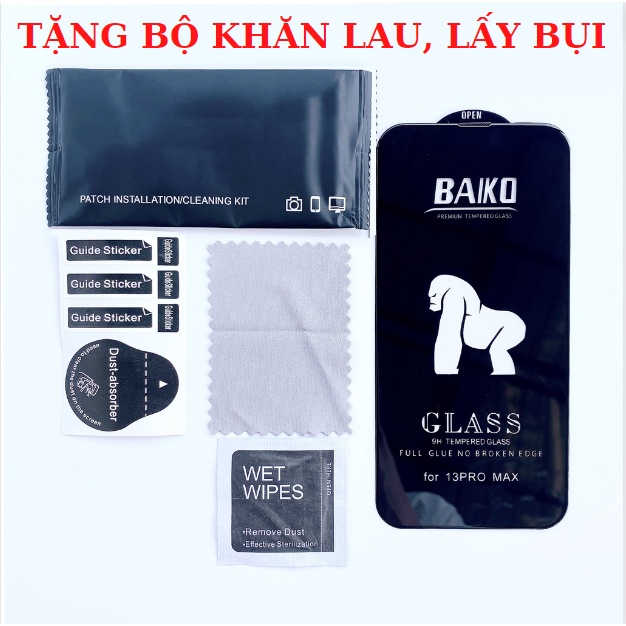 Kính Cường Lực Iphone Full Màn, Cường Lực Baiko Chính Hãng Tặng Kèm Bộ Khăn Lấy Bụi