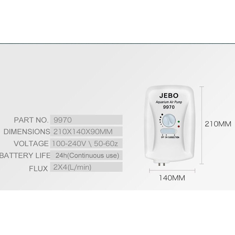 Máy sủi khí tích điện JEBO 9970 trọn bộ đầy đủ phụ kiện