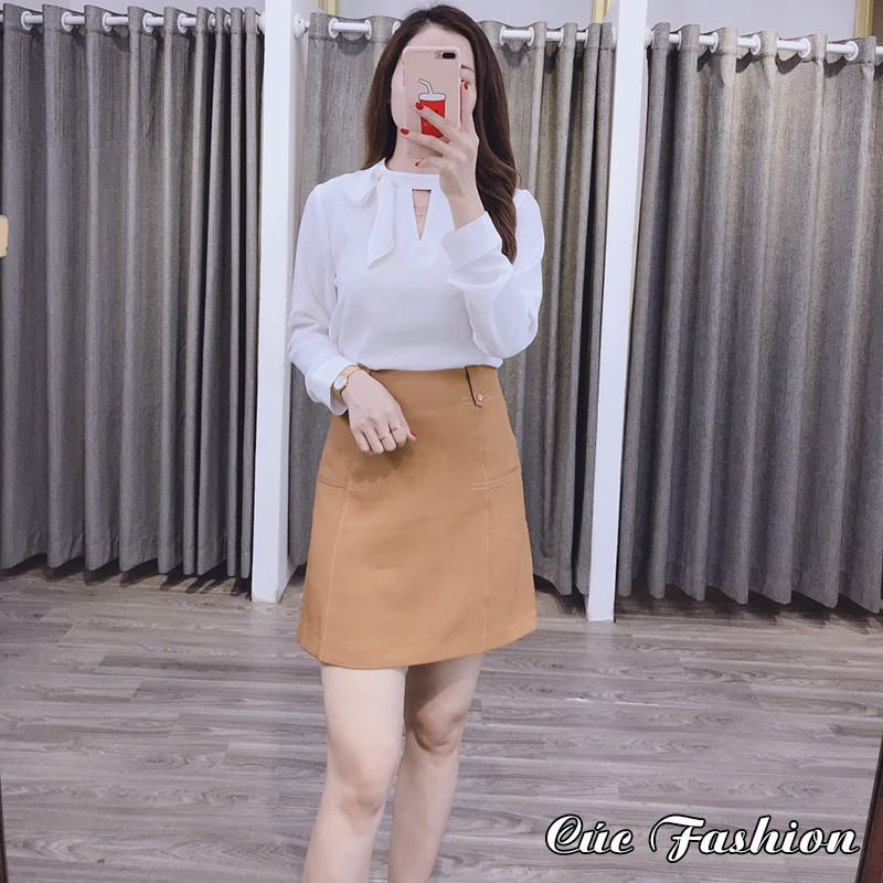 Áo sơ mi nữ công sở Cúc Fashion A637 trắng nơ tay lửng A631 nơ lệch