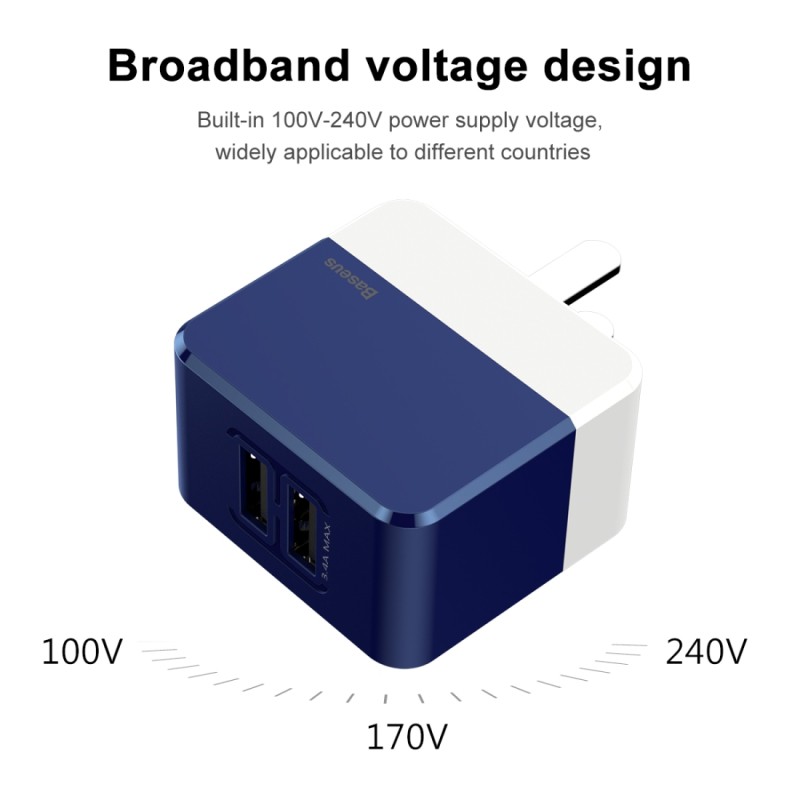 Cốc sạc nhanh Baseus đa năng 2 cổng USB Mini Square Dual-U Chager (Hỗ trợ sạc nhanh 3.4A Max)