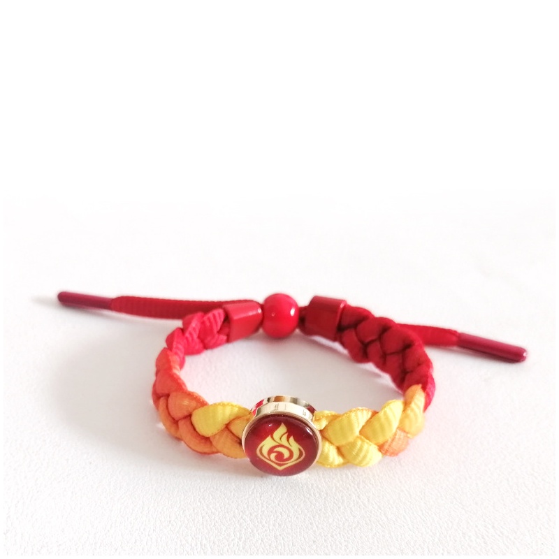 Vòng tay bện dây mặt hình mắt thần nguyên tố nước/gió/sấm/lửa/đá/băng phát sáng phong cách Genshin Impact