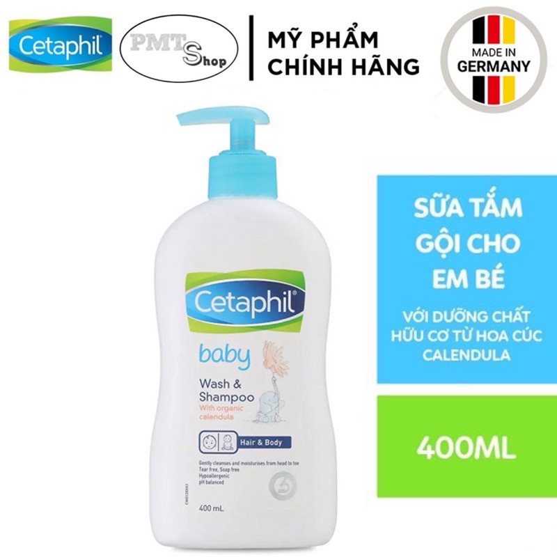 [Germany] Sữa tắm gội 2in1 cho bé Cetaphil Baby Wash & Shampoo 400ml với dưỡng chất hữu cơ hoa cúc Calendula - Đức | BigBuy360 - bigbuy360.vn