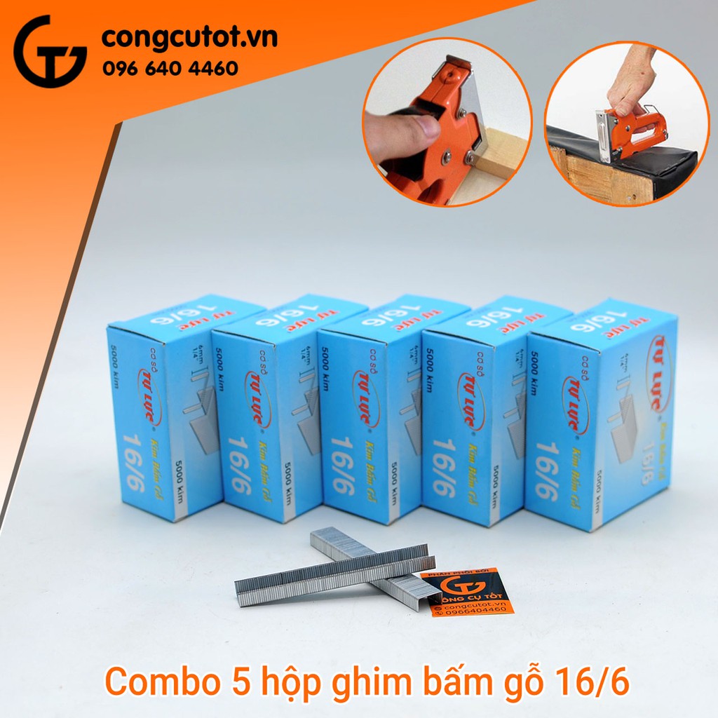 Bộ 5 hộp ghim bấm gỗ 16/6 tự lực