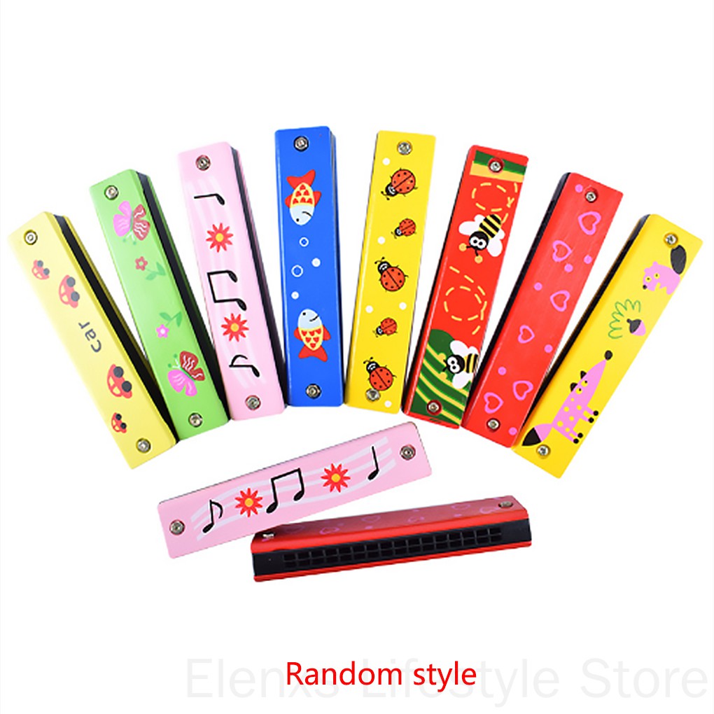 13cm Kids Cute Wood 16 Holes Harmonica Toy Fun Double Row Musical Early Educational Children ELEN