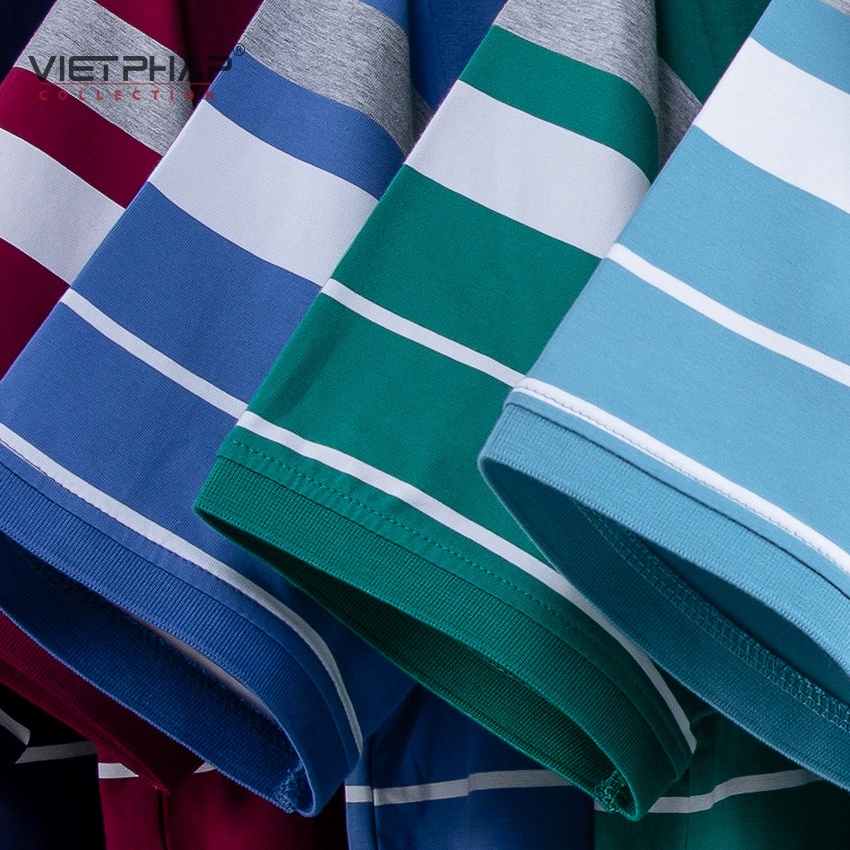 Áo Thun Polo Nam Tay Ngắn Sọc Cao Cấp Việt Pháp 2102 . Vải Cotton Lạnh Thấm Hút Mồ Hôi, Siêu Mát - Hàng Chính Hãng