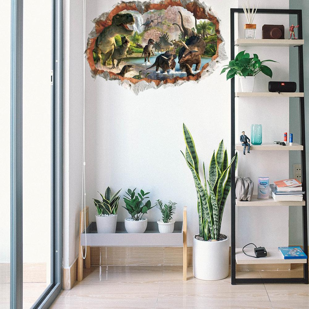 Sticker Dán Tường Họa Tiết 3D Hình Con Khủng Long Dùng Trang Trí Phòng Ngủ Cho Trẻ