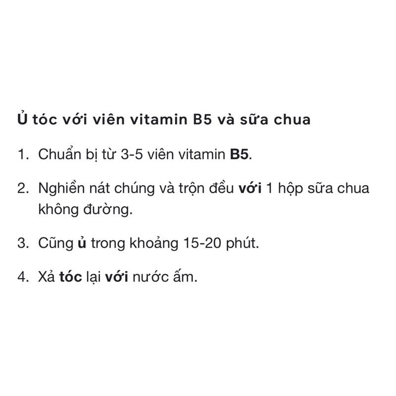 Vitamin B5-bedipanthen, ủ tóc, giảm tiết chất nhờn ở da gây mụn trứng cá,giúp tóc chắc khoẻ,hạn chế rụng tóc