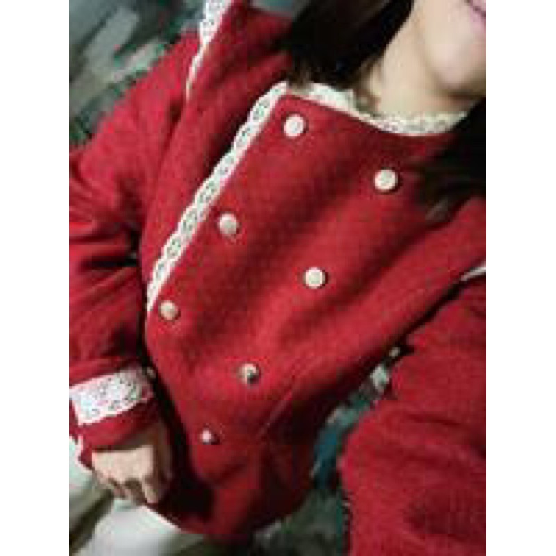 ] Áo dạ đỏ viền ren tay bồng giáng sinh tiểu thư sang chảnh Ulzzang A126