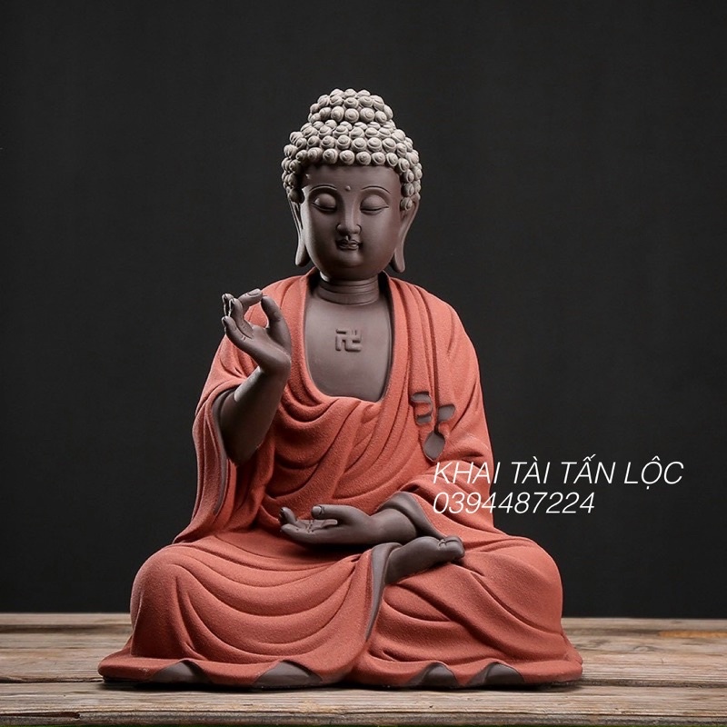 Tôn tượng Phật A Di Đà - Adida - áo đỏ gốm tử sa cao cấp