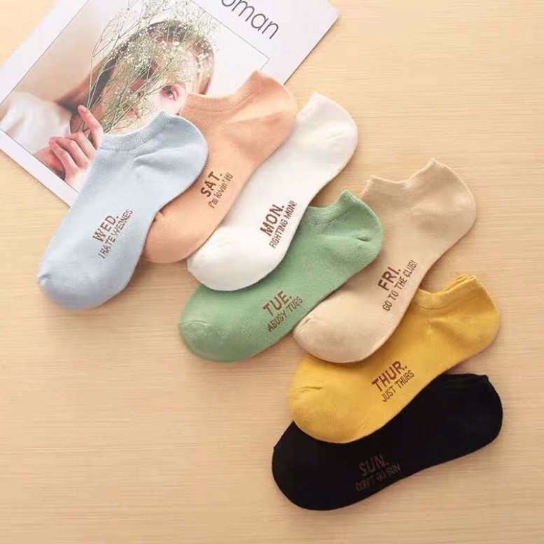Tất Tuần Nữ Cổ Ngắn Set 7 Đôi 7 Màu Dễ Thương Chất Liệu Cotton