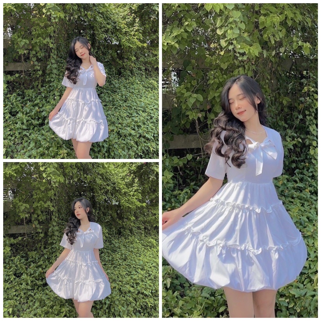 Set đầm babydoll nữ, váy dáng xòe chất voan mềm mịn hàng hai món