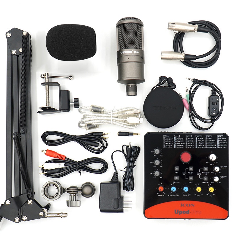 Bộ Mic Livestream Chính Hãng Đầy Đủ Sound Card Icon Upod Pro, Mic Takstar SM-8B, Tai Nghe Takstar TS-2260 &amp; Phụ Kiện