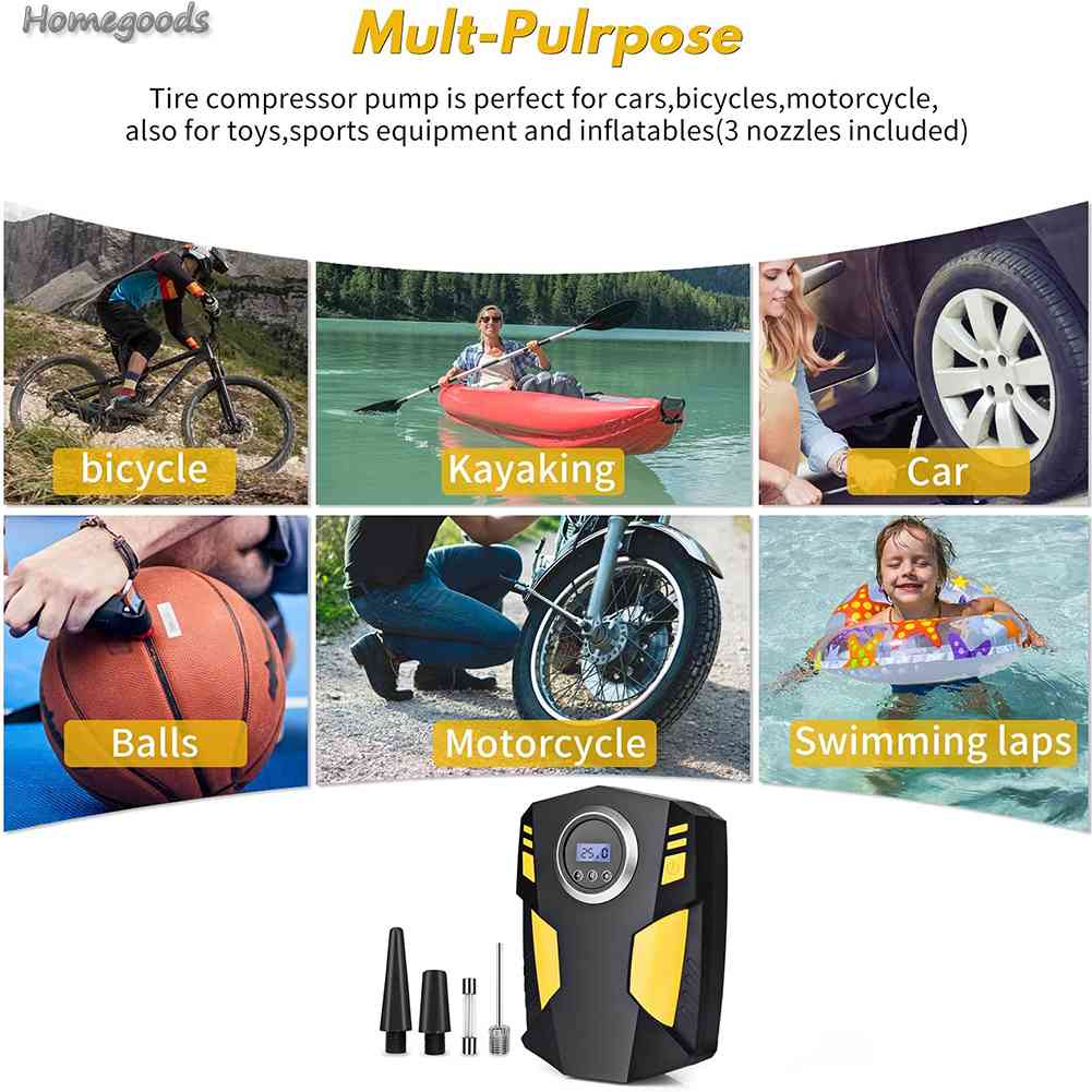 Bơm Hơi Kỹ Thuật Số 12V Kèm Vòi Phun Khí Tiện Dụng Cho Xe Hơi / Xe Đạp