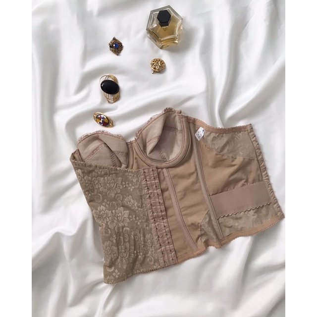 Áo corset cúp ngực nâu hoạ tiết 2hand
