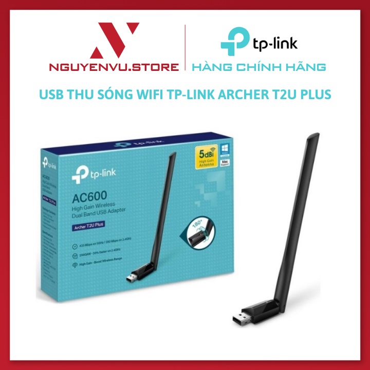 USB Thu Sóng Wifi TP-Link Archer T2U Plus Băng Tần Kép Chuẩn AC Tốc Độ 600Mbps - Hàng Chính Hãng