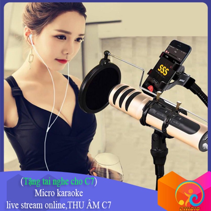 Mic Hát Karaoke Livestream Trên Điện Thoại - Livestream Thu Âm C7 Pro; Tặng Kèm Tai Phone