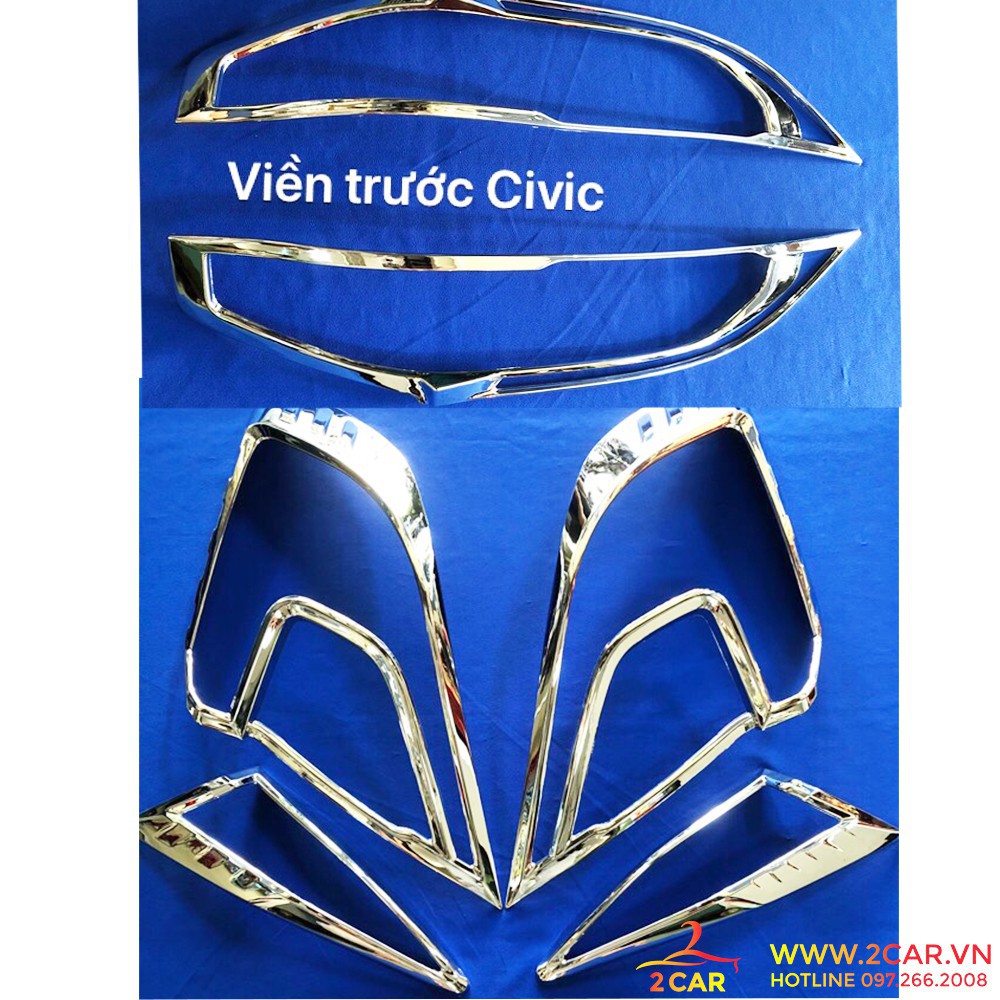 Bộ ốp viền đèn pha, hậu xe Honda Civic 2016-2020 mạ crom cao cấp