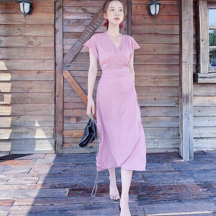 Đầm Maxi Xoè Hồng Đắp Chéo Tay Con - DM556 | BigBuy360 - bigbuy360.vn