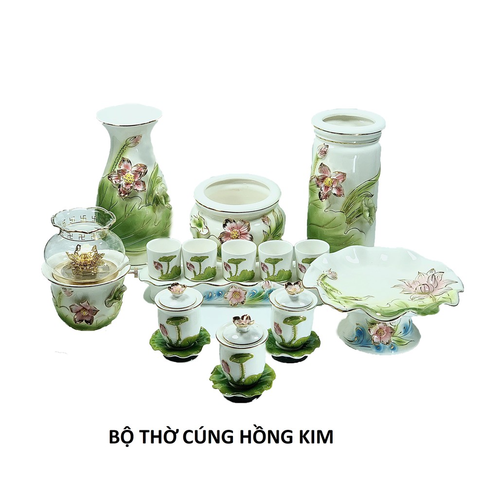 BỘ THỜ CÚNG HỒNG KIM SỨ TRÁNG MEN CAO CẤP (GIÁ TỪNG SẢN PHẨM) - CÓ BÁN LẺ SẢN PHẨM