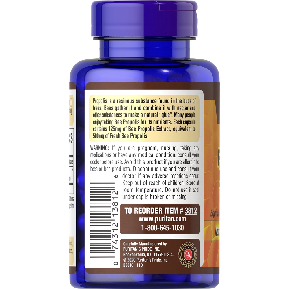 Viên Uống Keo Ong Tự Nhiên Bee Propolis Extract 125mg 100 Viên  Puritan's Pride