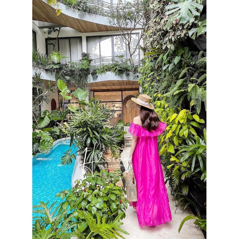 [Siêu Hot] Váy Maxi Hồng Trễ Vai Dáng Dài Siêu Xinh Có Ảnh Thật Kèm Video | BigBuy360 - bigbuy360.vn