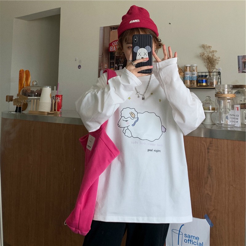 Áo thun dài tay  Con Cừu  phông Unisex nam nữ tee oversize form rộng pull Ulzzang Streetwear thu đông vải mềm