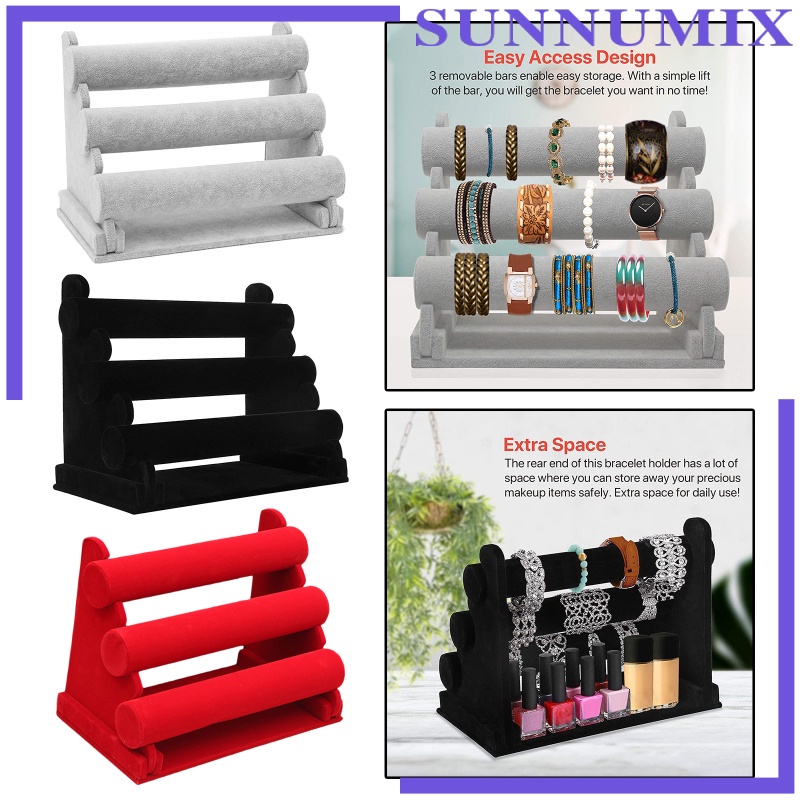 Sunnimix] Giá Đỡ Ba Tầng Bằng Nhung Trưng Bày Trang Sức Vòng Tay / Dây Buộc