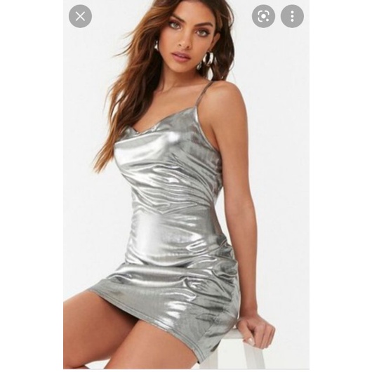 Đầm ôm body nhũ hai dây cổ đổ f21 VNXK mini glitter sequin cowl neck bling forever 21 xuất khẩu dư tuồn xịn đi tiệc quẩy