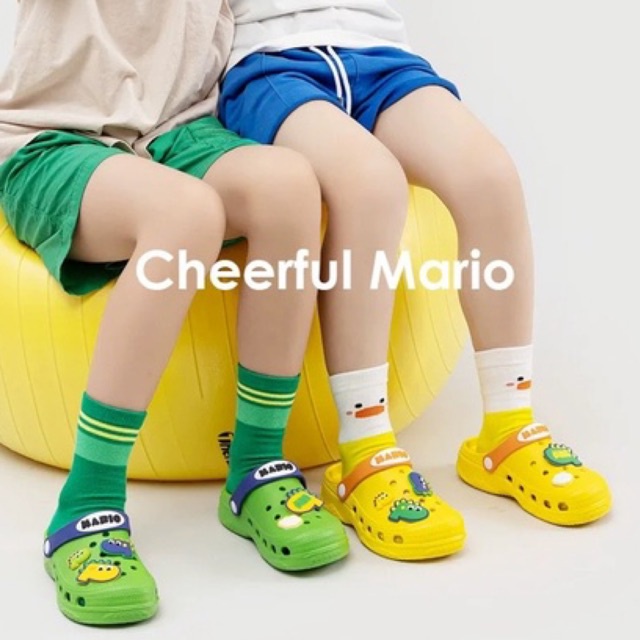 Dép Cho Bé, Dép cross Cheerful Mario icon Dino siêu êm chống trơn trượt cho bé từ 1-5 tuổi