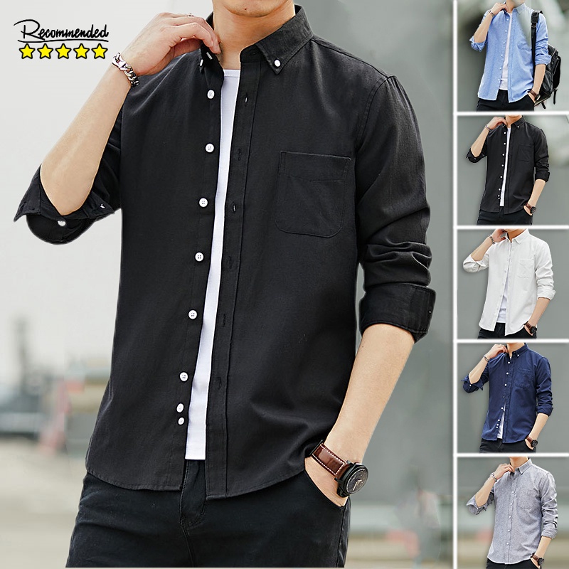 UNIQLO  Áo Sơ Mi Nam Dài Tay Vải Oxford Màu Trơn Dáng Ôm