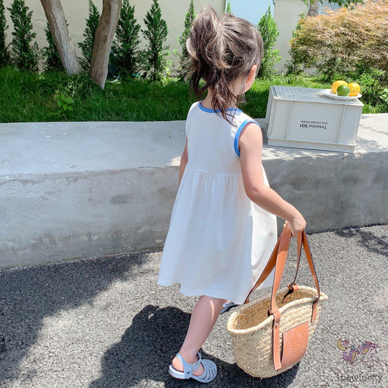 Đầm sát nách in họa tiết hoạt hình phong cách Hàn Quốc thời trang cho bé gái