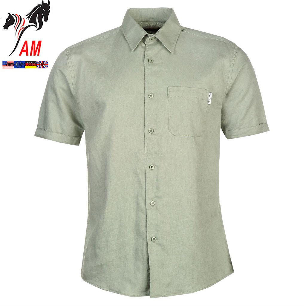 Áo Sơ Mi Nam Ngắn Tay PIERRE Cardin Check Short Sleeve Linnen Shirt Mens Cao Cấp (Light Green  - Size EU - UK) !