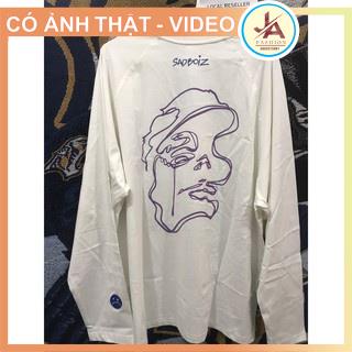 Áo thun tay dài nam nữ form rộng unisex  SADBOIZ SADSTORY mặt xanh - logo THÊU TAY , SADSTORY LONG SLEEVE JASHOP