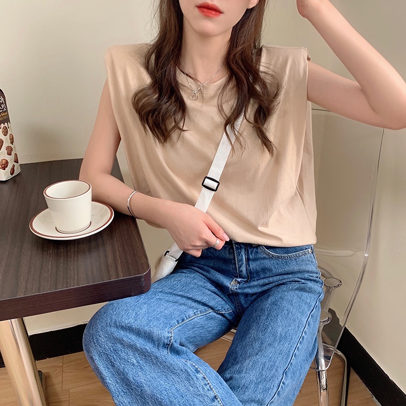 Áo Cotton Nữ Cao Cấp Trơn Cổ Tròn Không Tay Độn Vai Thời Trang Trẻ Trung Sugal TOP NU 033V3