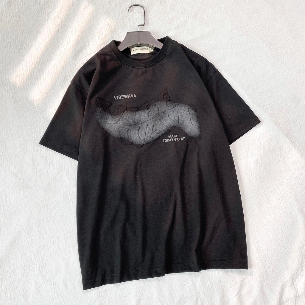 Áo phông tay lỡ VIBE in dập chữ nổi Nam Nữ Unisex form rộng - áo thun cổ tròn vải thun tici co giãn GIDI