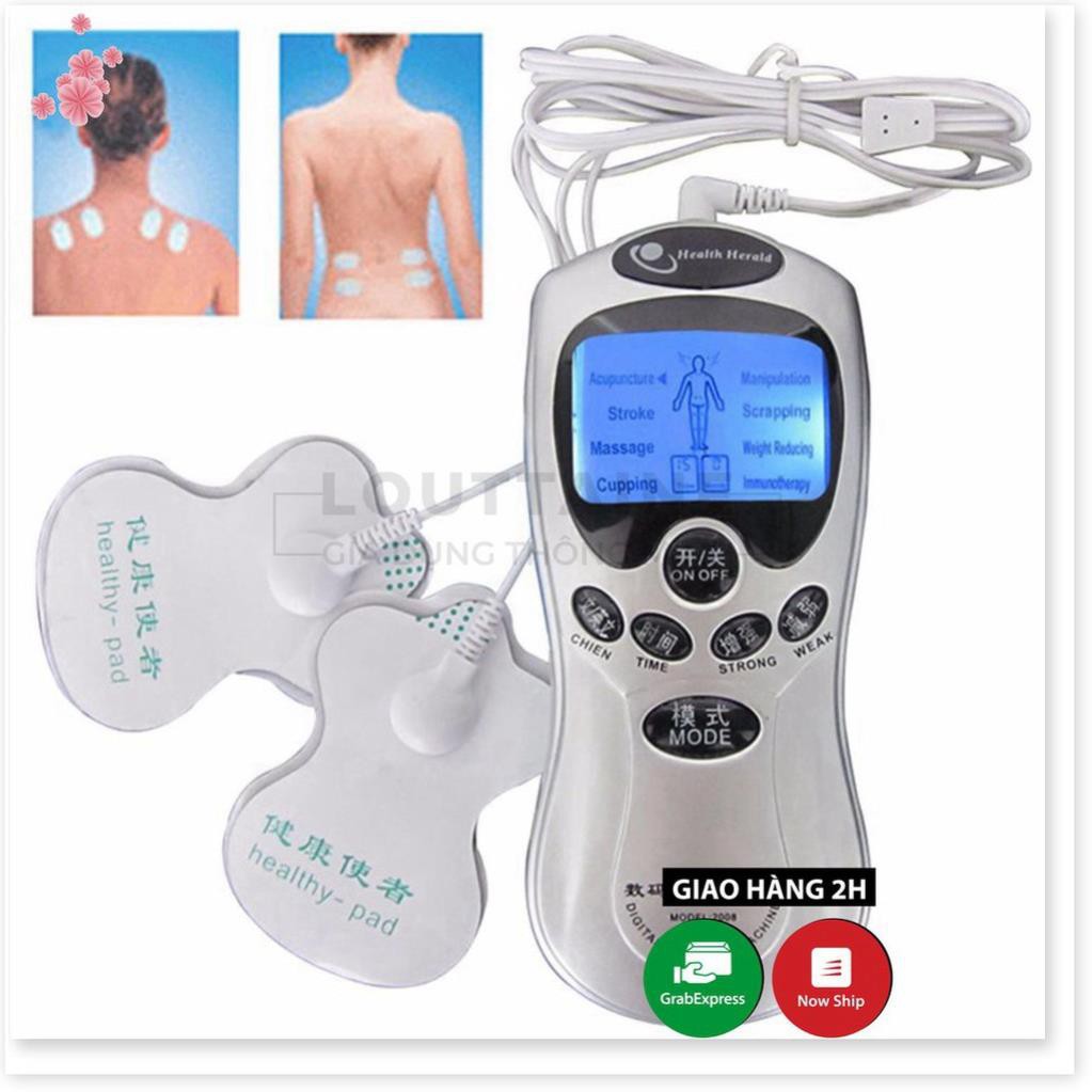 Máy massage xung điện 4 miếng dán vật lý trị liệu mát xa châm cứu bấm huyệt cầm tay lưng cổ vai gáy