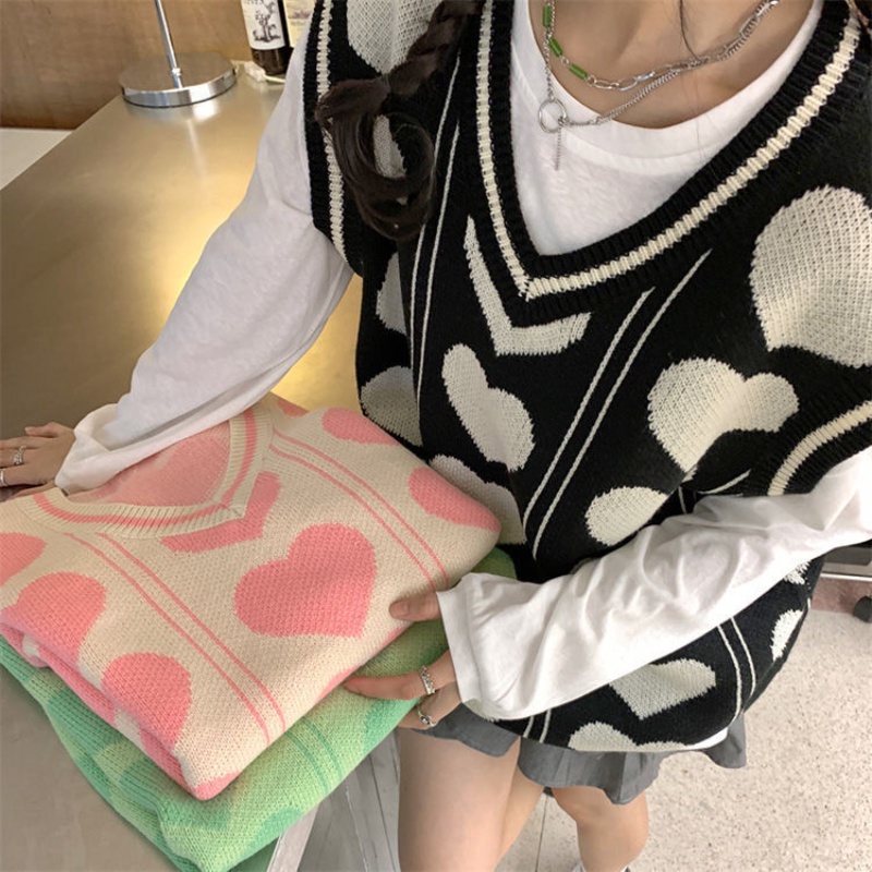 Áo sweater dệt kim Perty sát nách dáng rộng phong cách Hàn Quốc thời trang mùa thu cho nữ