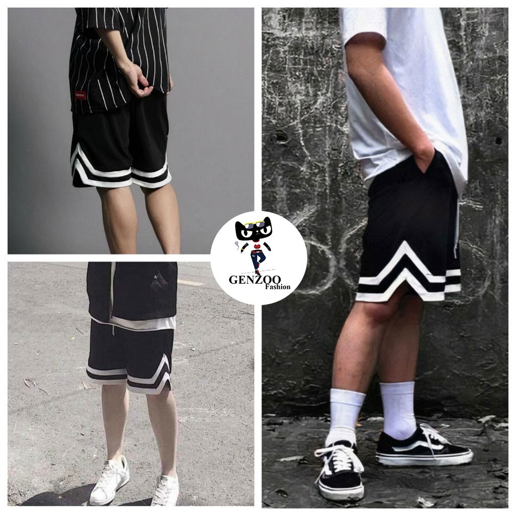 Quần đùi viền V, quần short unisex chất thun mát mặc nhóm - GENZOO