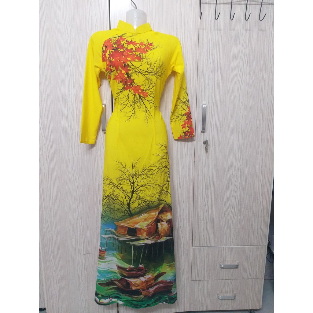 Áo dài 3d đủ size chất vải lụa nhật co giản nhẹ hoạ tiết siêu đẹp cho khách