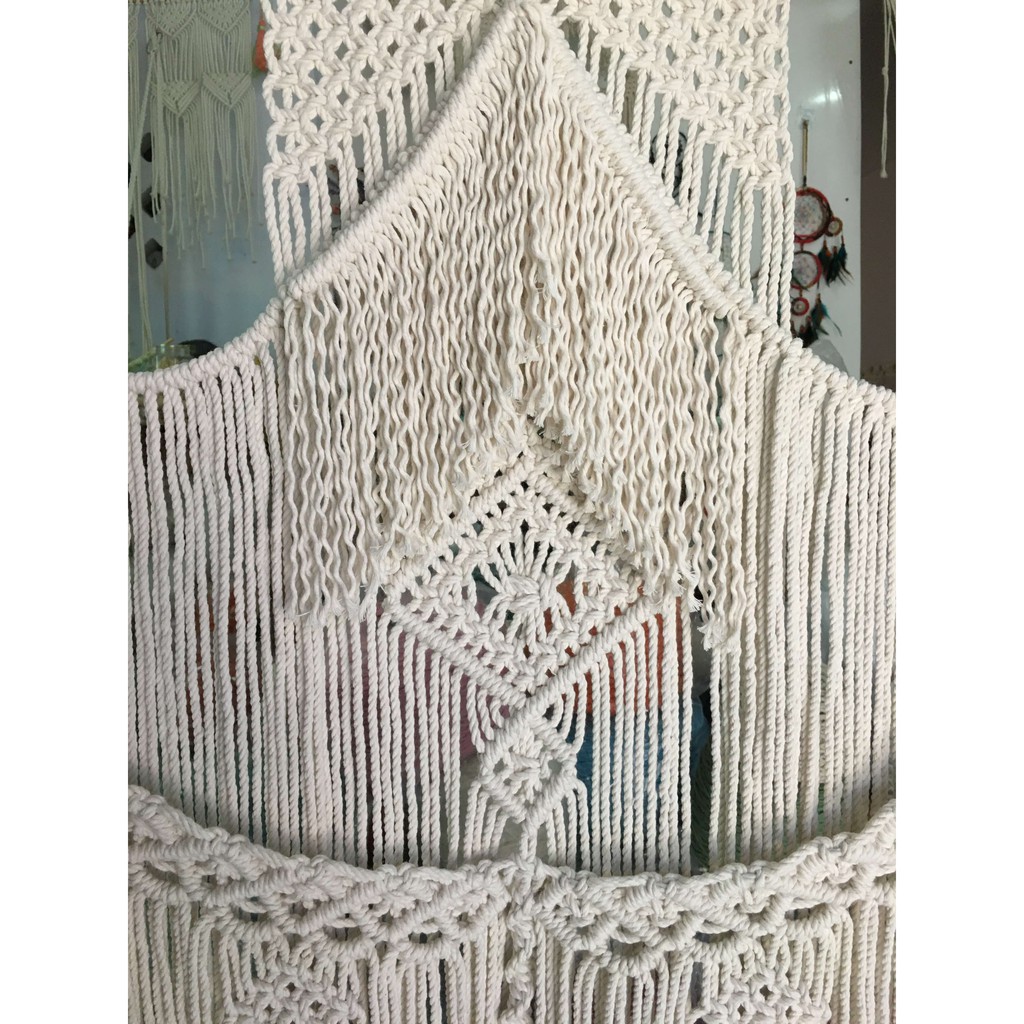 Rèm macrame kích thước 1m2x1m giá 950k Chất liệu 100% cotton kèm thanh gỗ treo